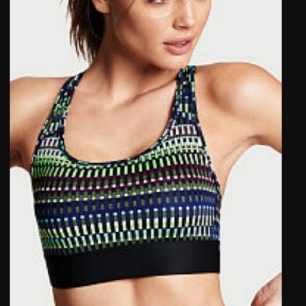 Victoria's Secret Racerback Sport Bra Women's Size Medium M Black Green Blue EUC
